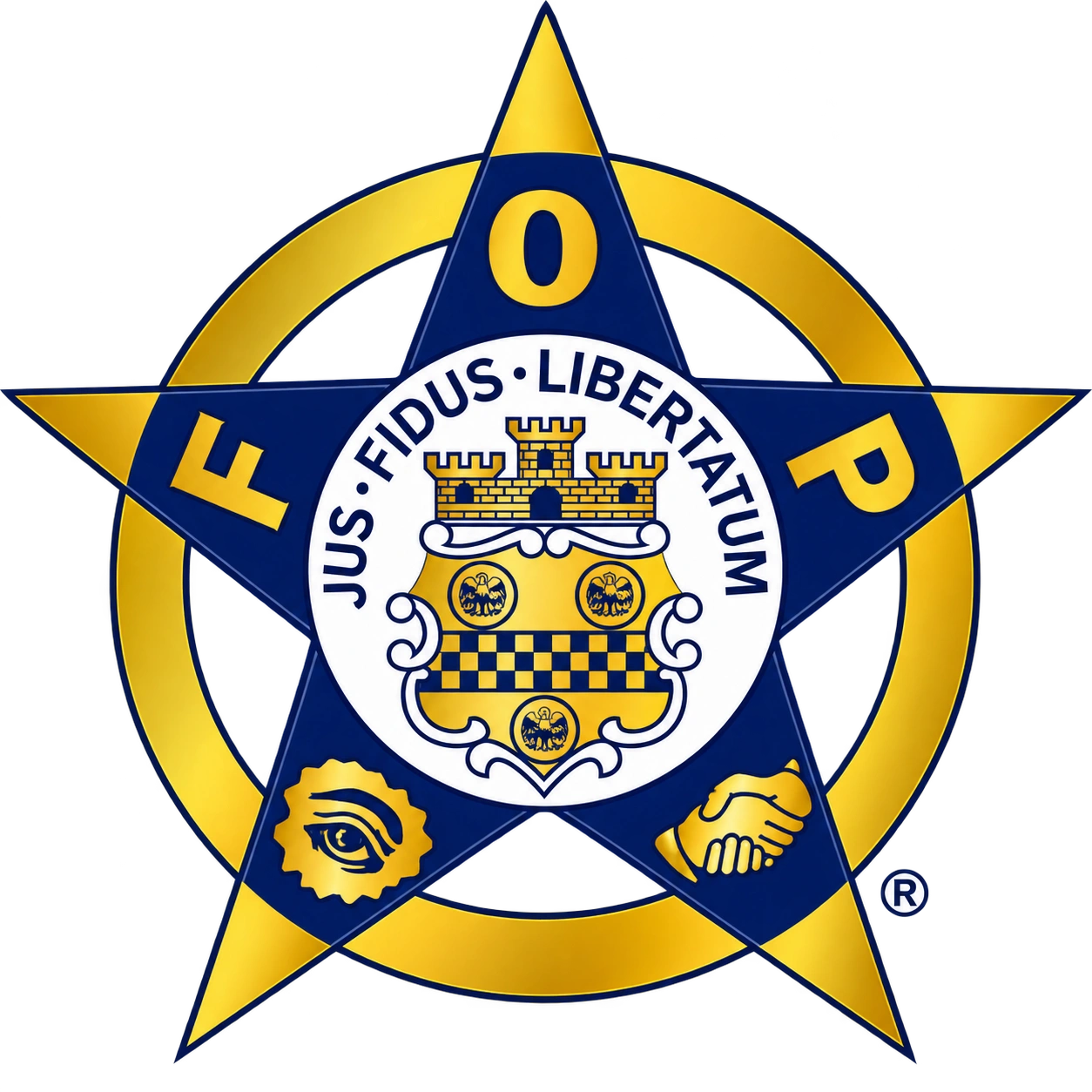 FOP Lodge #180 official badge — Jus Fidus Libertatum